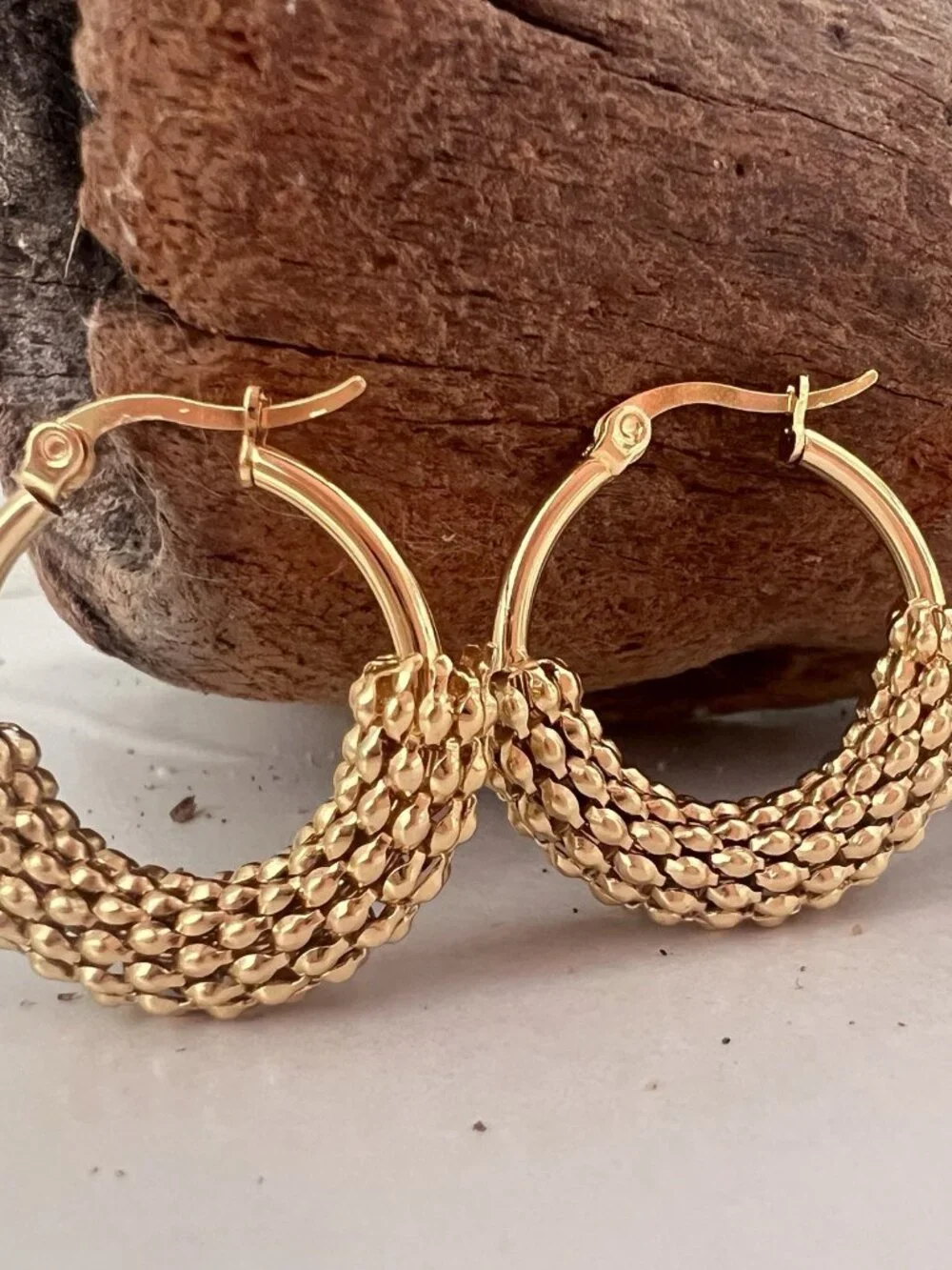 European American Gold Plated Texture C-Shaped Earrings Stainless Steel Jewelry